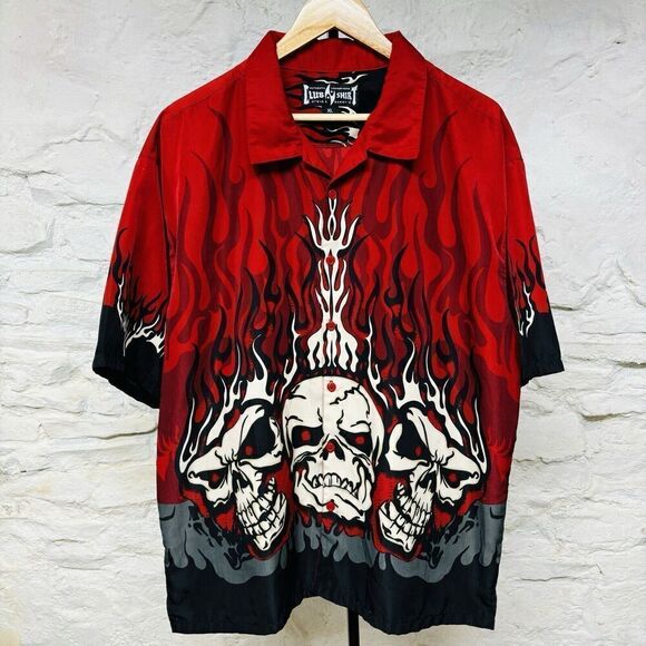Vintage y2k Steve & Barry's Club Shirt Skulls Flames Biker Flavor Town Skater - Picture 1 of 6